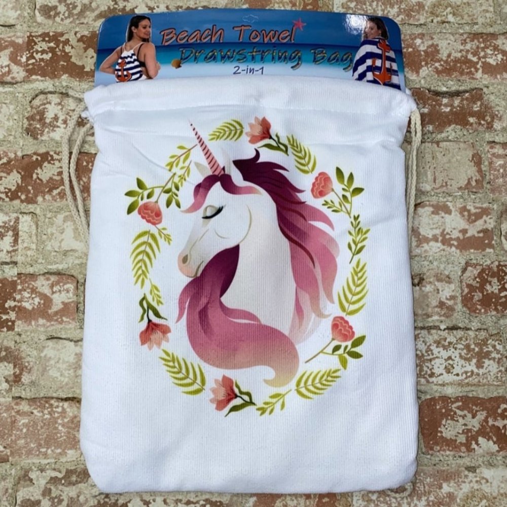 Unicorn towel drawstring bag